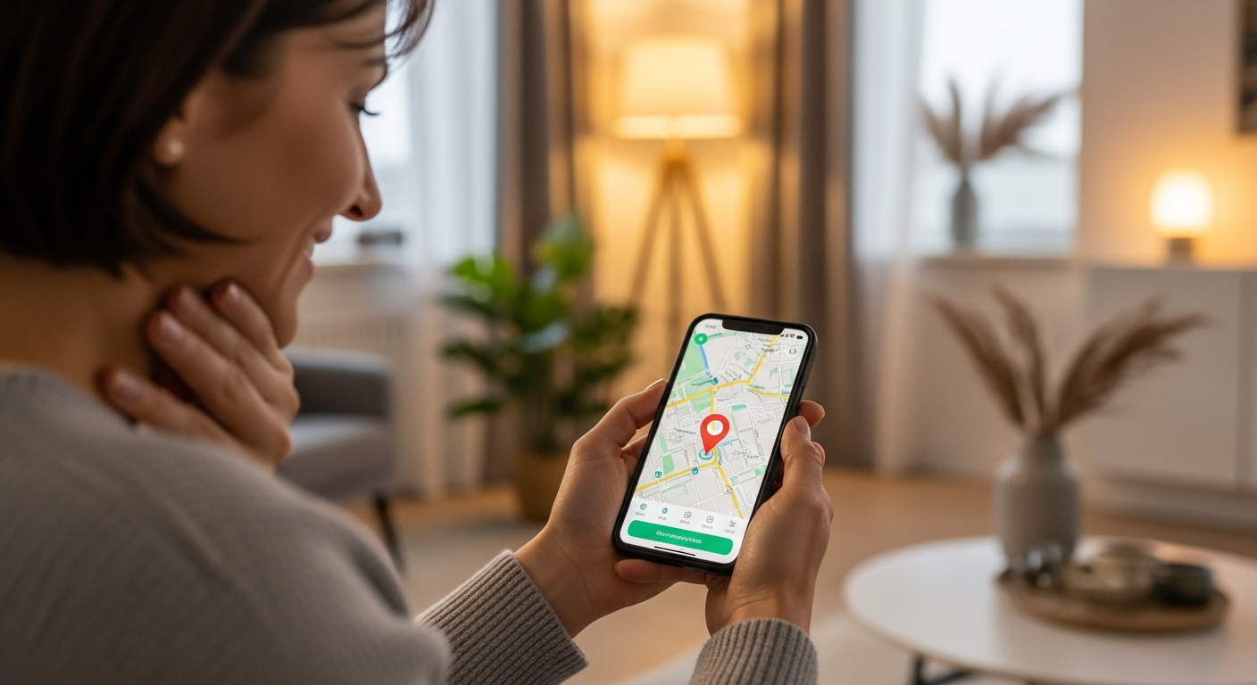 Parent looking relieved looking at map app